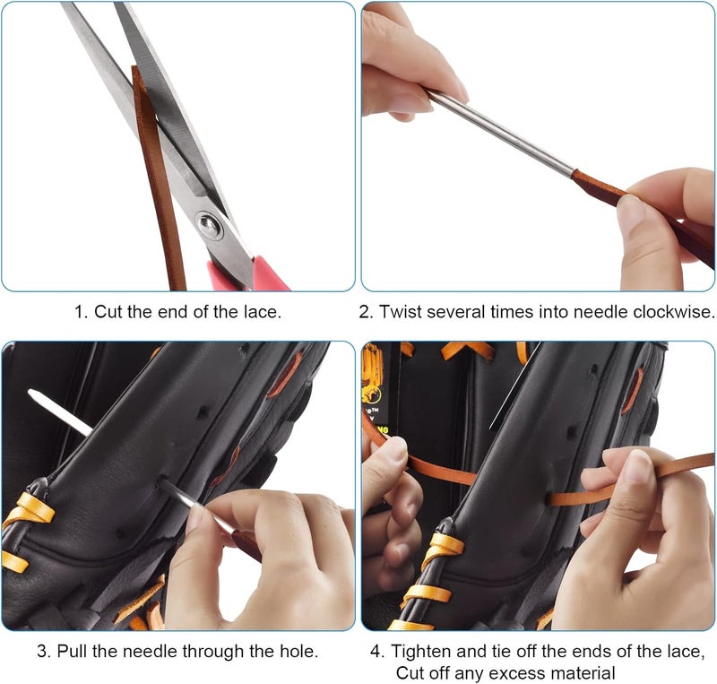 TeeLiy 10 Yards Flat Genuine Leather Laces, Leather Strips Cord, Full Grain Cowhide Straps String for Braided, Braiding, Shoes, Jewelry Making and Craft (4MM_Dark Green_1 Lacing Needle) - Image 3